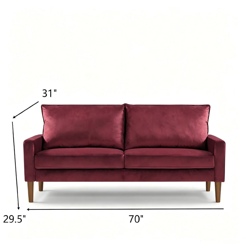 Upholstered Sofa, 3 Seater Couch For Living Room - Burgundy