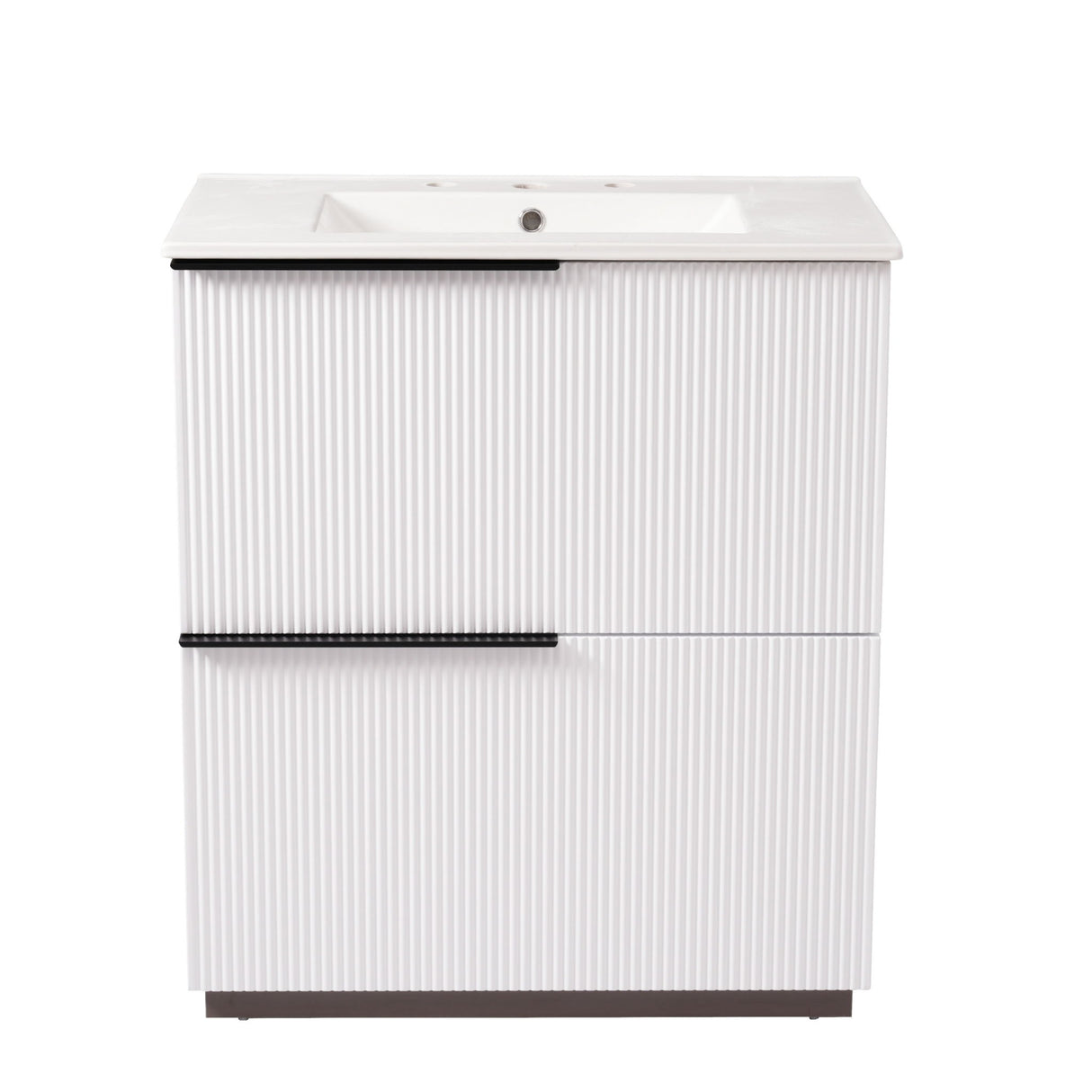 Fluted Bathroom Vanity With Ceramic Sink, Soft Close Slides