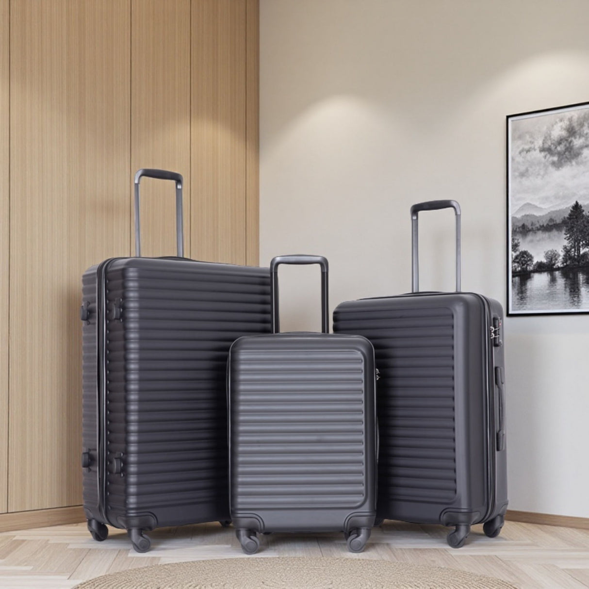 3 Piece Luggage Sets Lightweight Suitcase With Two Hooks, Spinner Wheels, Tsa Lock