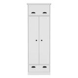 Dresser Closet With Upper Storage Covered With 1 Door, 2 Central Shelves, 1 Tube For Hanging Clothes Covered By 2 Doors, 1 Drawer At The Bottom - White