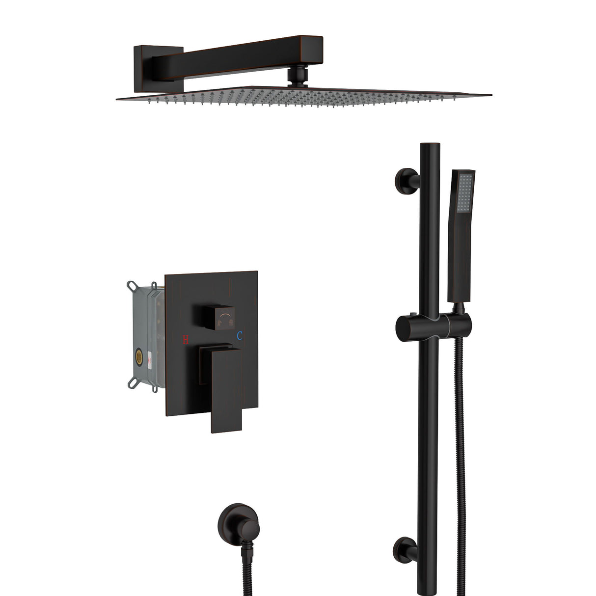 Wall Mounted Square Shower System With Adjustable Slide Bar, Rainfall Shower Head, 10 " - Oil-Rubbed Bronze