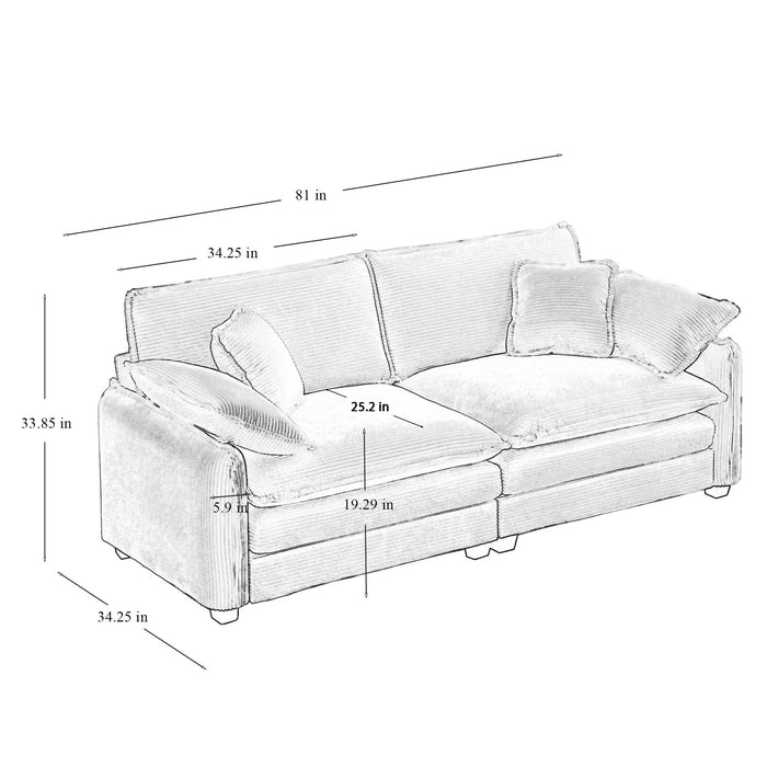 Luxurious and Sophisticated Sofa Set with Soft Cushions and Pillows, Sofa Set for Living Rooms and Clubs as well as Home Theaters, Consisting of Two Single Sofas and a 2-Seaters  Sofas in Tan Corduroy