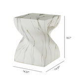 Outdoor End Table, Round Side Table For Patio And Garden - Marble