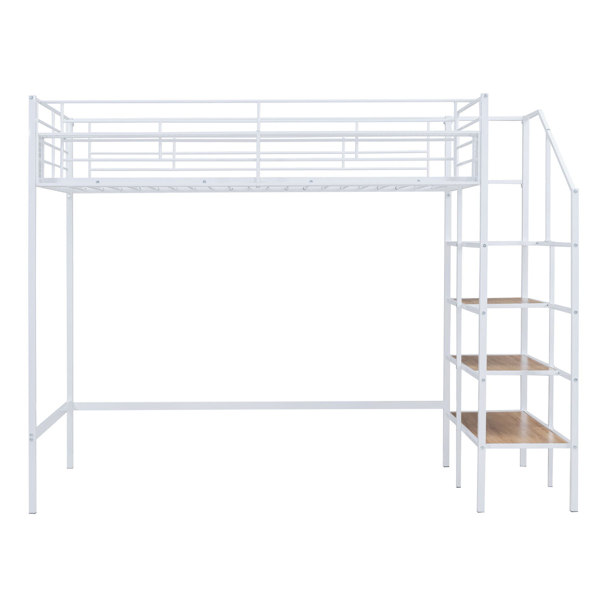 Loft Bed With Upper Grid Storage Shelf And Lateral Storage Ladder