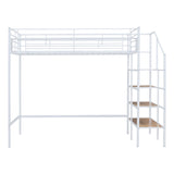 Loft Bed With Upper Grid Storage Shelf And Lateral Storage Ladder