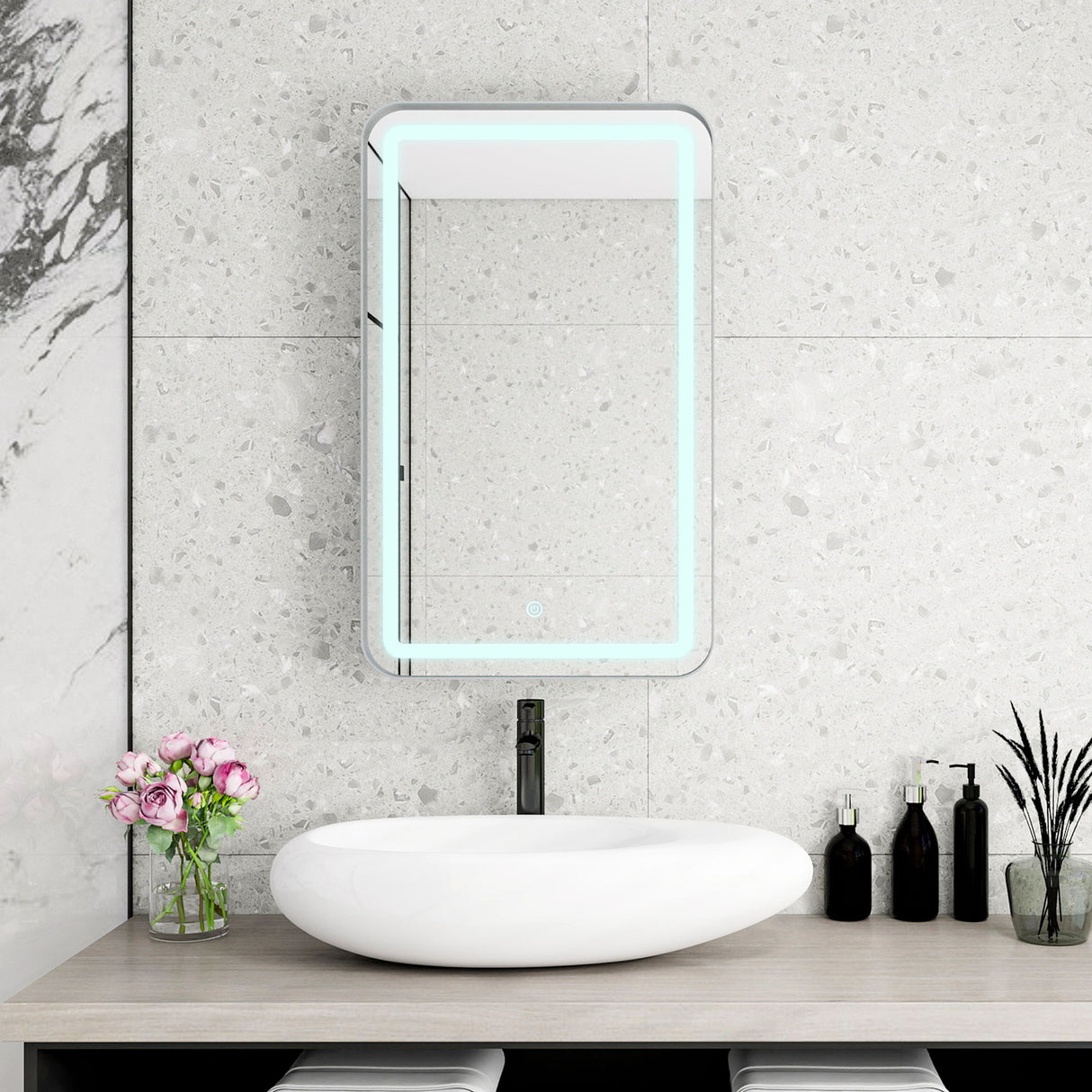 Rectangle Medicine Cabinet Mirror Bathroom Mirror With Storage Wall Mounted Medicine Mirror Cabinet With LED - Sliver