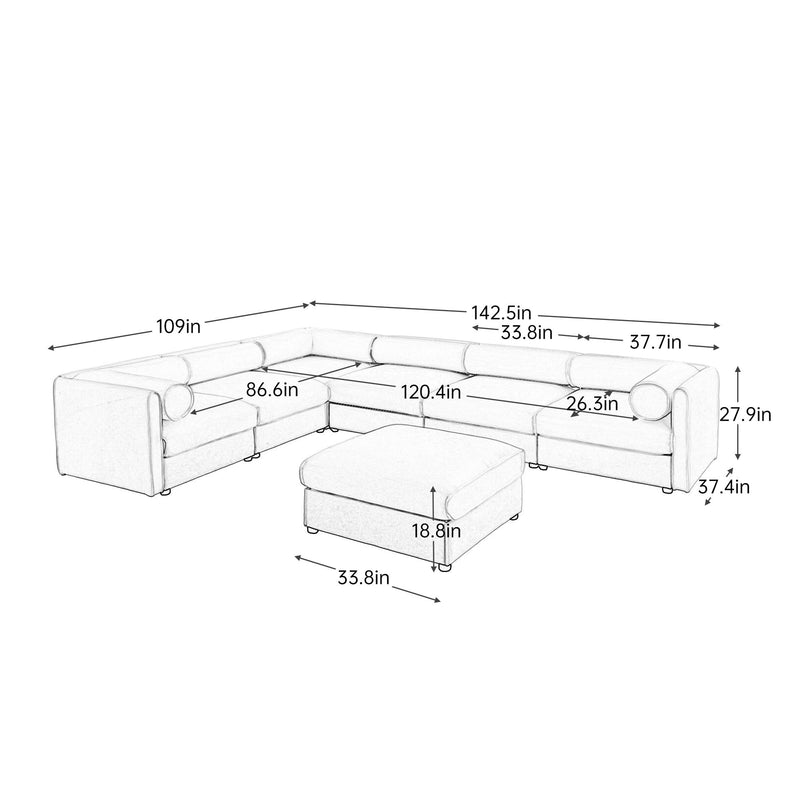 Contemporary Elegant Sofa With Storage And Ottoman