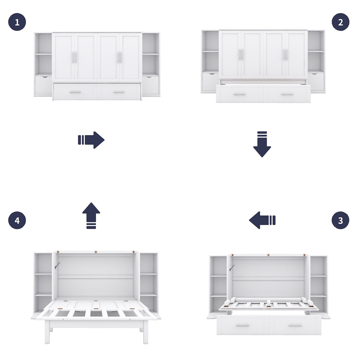Murphy Bed With Shelves, Drawers And USB Ports