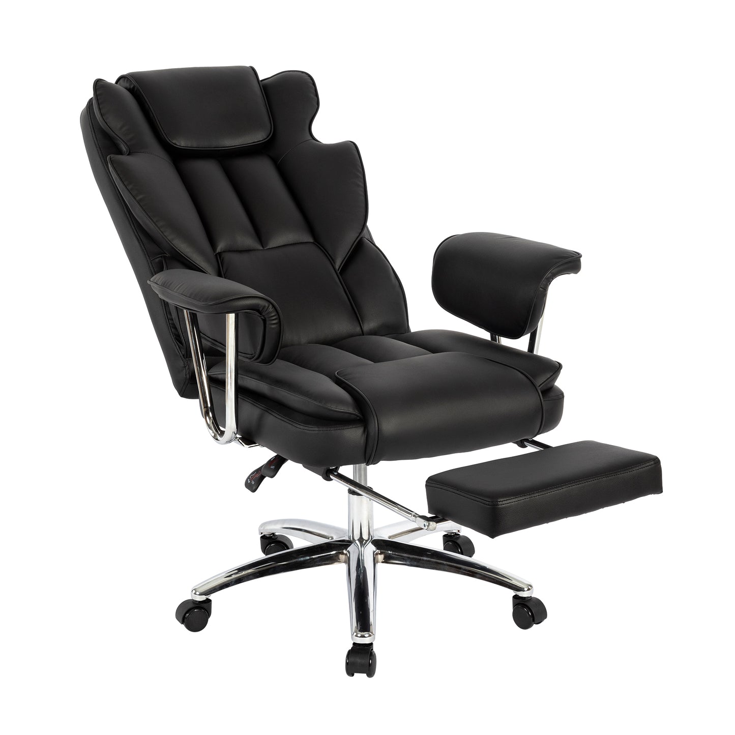 Office Chair, Big and Tall Executive Office Chair with Footrest, Leather Computer Chair, Ergonomic Reclining Chair High Back, Large Home Office Chair (Black)