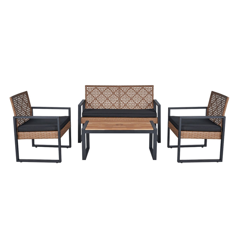 4 Piece Patio Furniture Set With Acacia Wood Table Top And Cushions