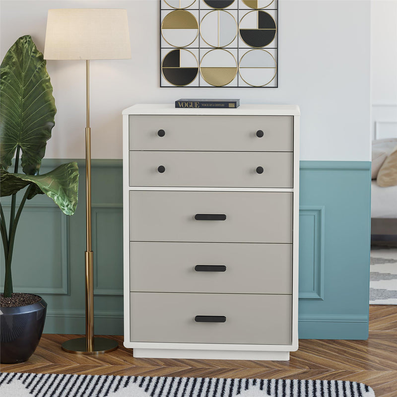 Valencia - 5 Drawer Dresser - White / Gray