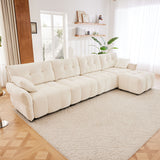 Elegant Sofa Set With Ottoman And Pillows, Textured Chenille, High Resilience Cushions