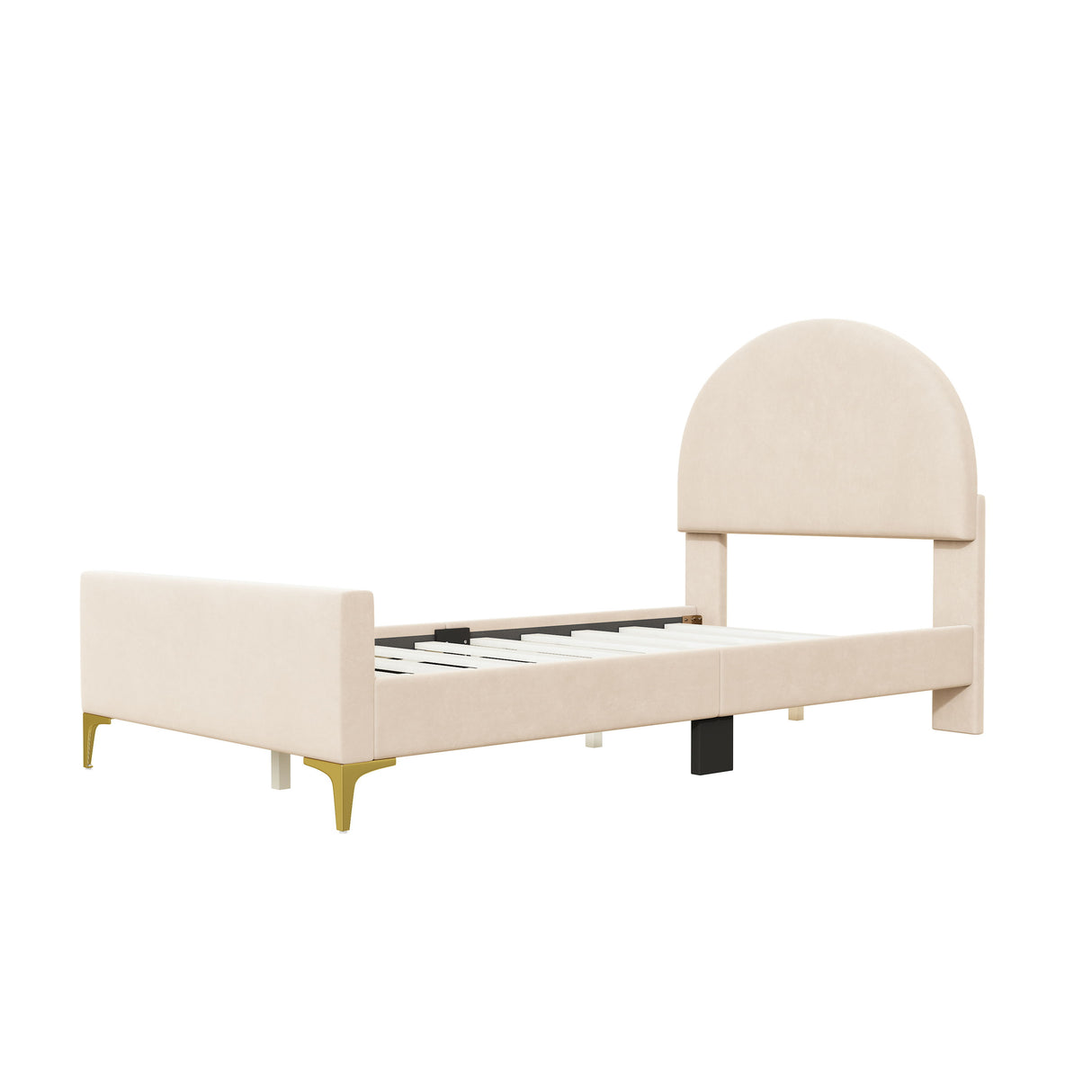 Upholstered Platform Bed With Classic Semi-Circle Shaped Headboard