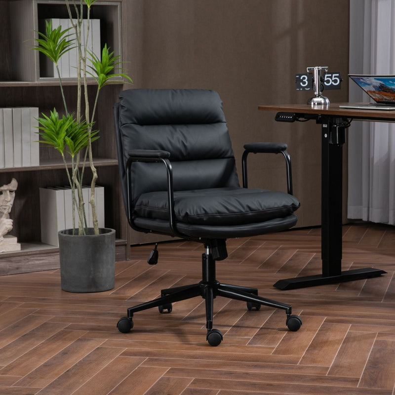 Office Chair, Mid Back Home Office Desk Task Chair With Wheels And Arms Ergonomic Computer Rolling Swivel Chair With Padded Armrest