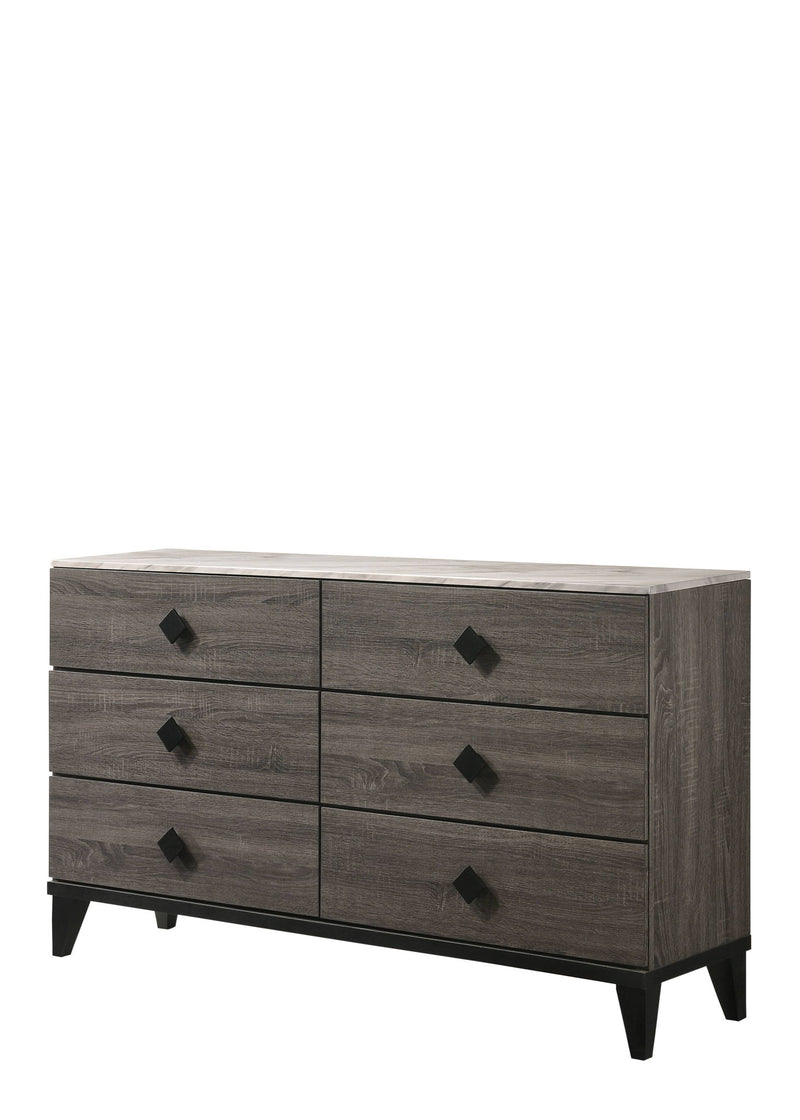 Avantika - Faux Marble Top Rustic Dresser - Gray / Marble / Oak