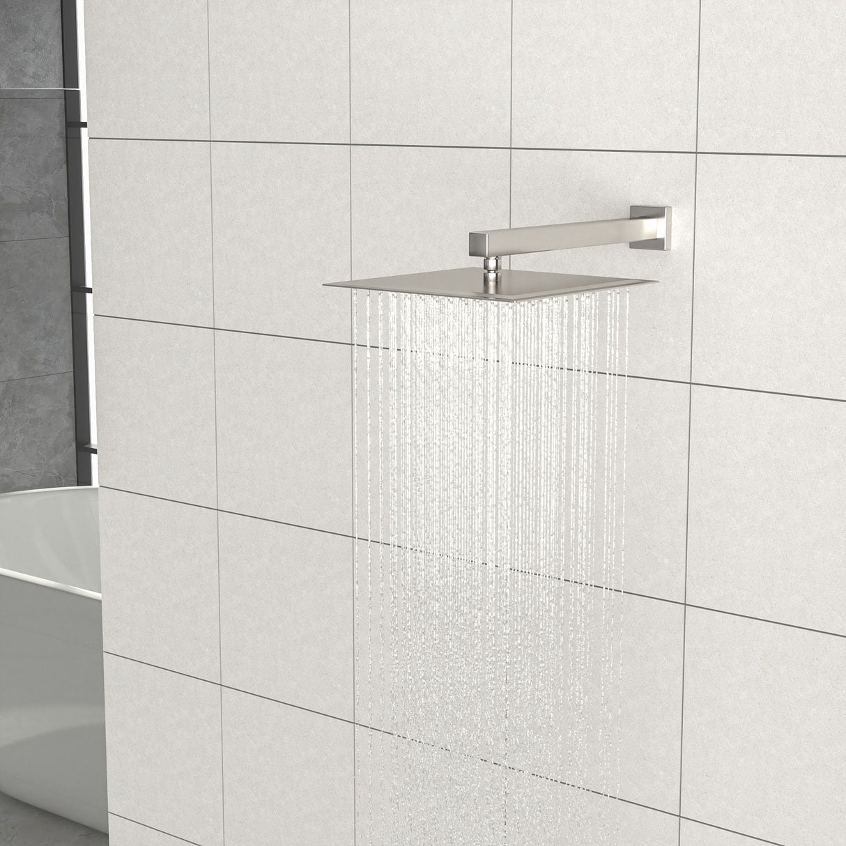 16" Square Rainfall Shower Head Fixed Wall Mount With Full Body Coverage & Self Cleaning Silicone Nozzles