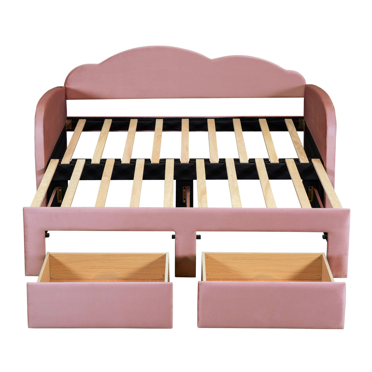 Upholstered Daybed With Cloud-Shaped Backrest, Trundle & 2 Drawers And USB Ports
