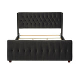 David - King Tufted Wingback Bed - Dark Charcoal Gray