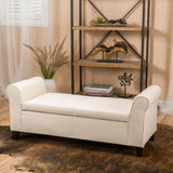 Glistening - Upholstered Storage Bench With Rolled Arms And Wood Legs - Beige
