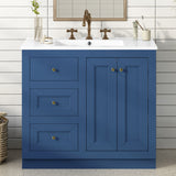 Bathroom Vanity With Ceramic Sink, Bathroom Storage Cabinet With 2 Drawers & Shelf, Freestanding Bathroom Cabinet - Blue