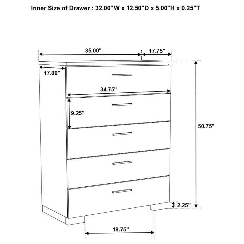 Dulcey - 5 Drawer Bedroom Chest - White