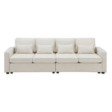 4 Seater Modern Linen Sofa With Armrest Pockets And 4 Pillows, Minimalist Style Couch For Living Room