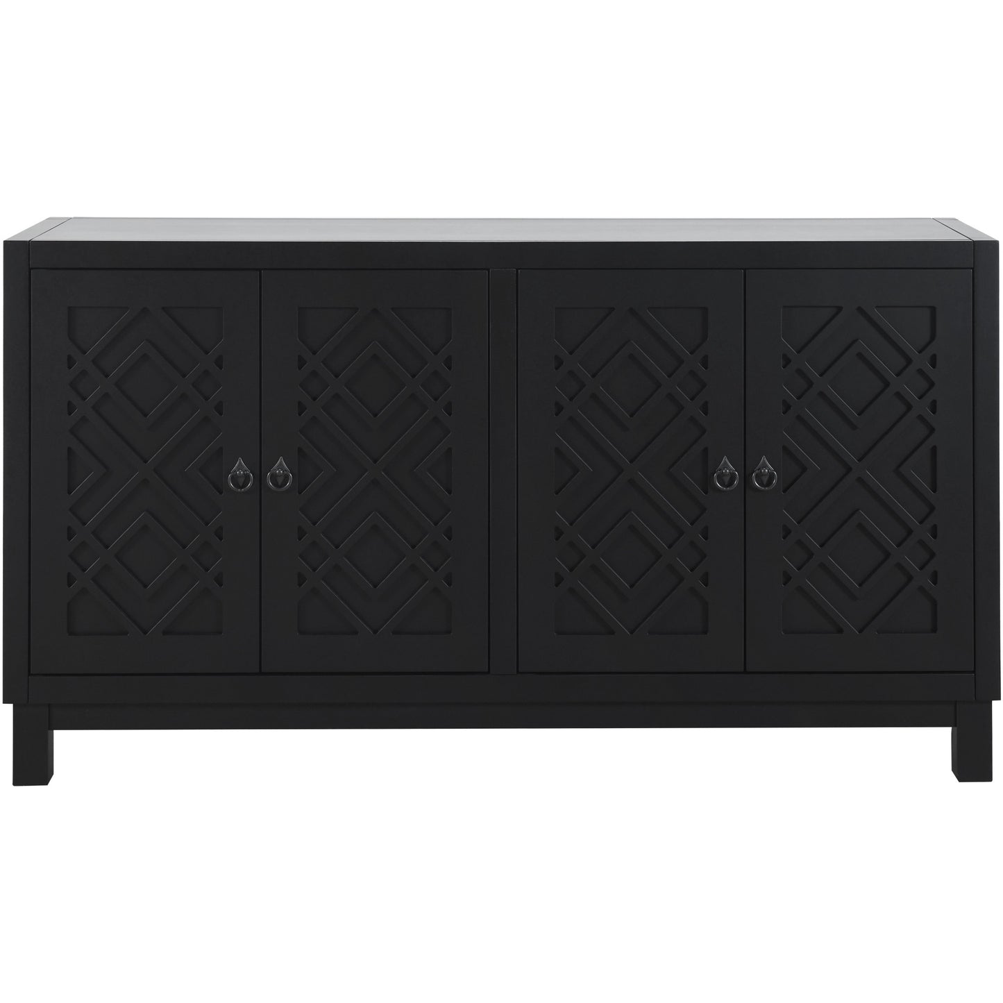 TREXM Large Storage Space Sideboard, 4 Door Buffet Cabinet with Pull Ring Handles for Living Room, Dining Room (Black)