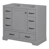 36" Bathroom Vanity Without Sink, Cabinet Base Only, 6 Drawers, Multi Functional Drawer Divider, Adjustable Shelf - Grey