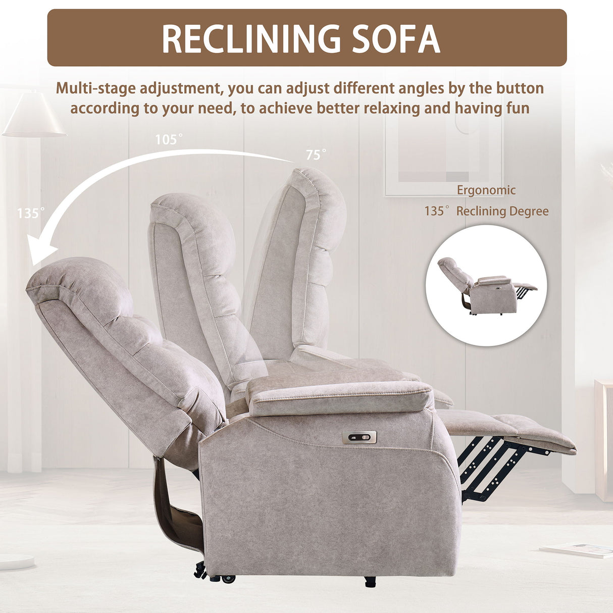 Comfortable Electric Lift Chair, Made Of High Grade Leather, Provides Full Body Support And Convenient Remote Control Operation, Making It An Ideal Choice For The Elderly And Those With Limited Mobili - Light Gray