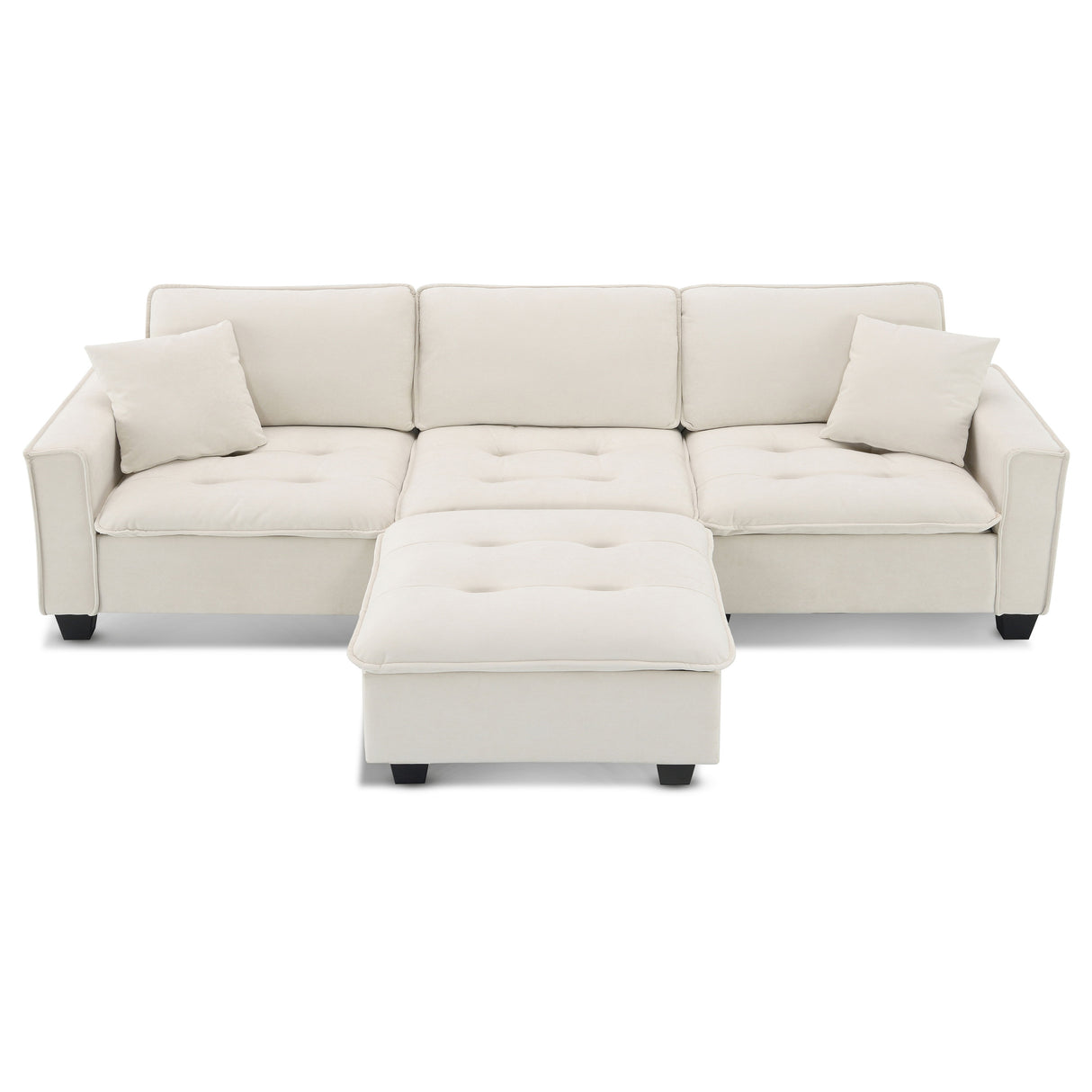 Modern Convertible Sectional L Shaped Reversible Couch Set With Free Pillows 4 Seat Suede Sleeper Sofa With Ottoman