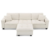 Modern Convertible Sectional L Shaped Reversible Couch Set With Free Pillows 4 Seat Suede Sleeper Sofa With Ottoman