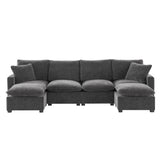 Modern U-Shape Modular Sofa, 6 Seat Chenille Sectional Couch Set With 2 Pillows Included, Freely Combinable Indoor Funiture For Living Room, Apartment, Office