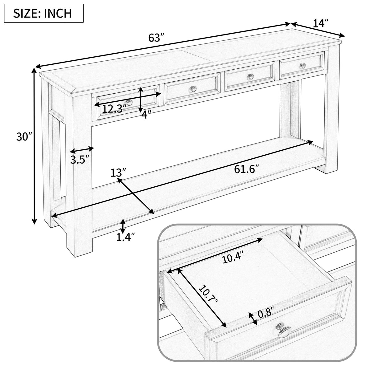 Hearth & Haven Clara - Console Table With Storage Drawers And Bottom Shelf