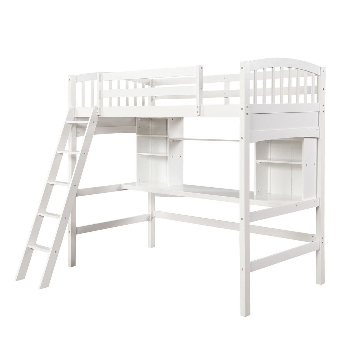 Loft Bed With Storage Shelves, Desk And Ladder