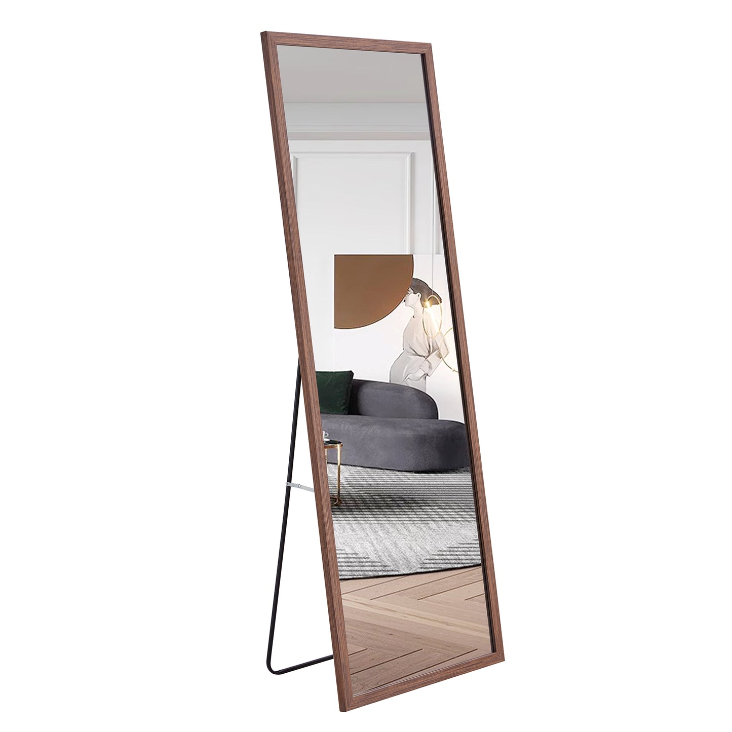 Third generation packaging upgrade, thickened border, brown wood grain solid wood frame full length mirror, dressing mirror, bedroom entrance, decorative mirror, and floor standing mirror.65"*22.8"