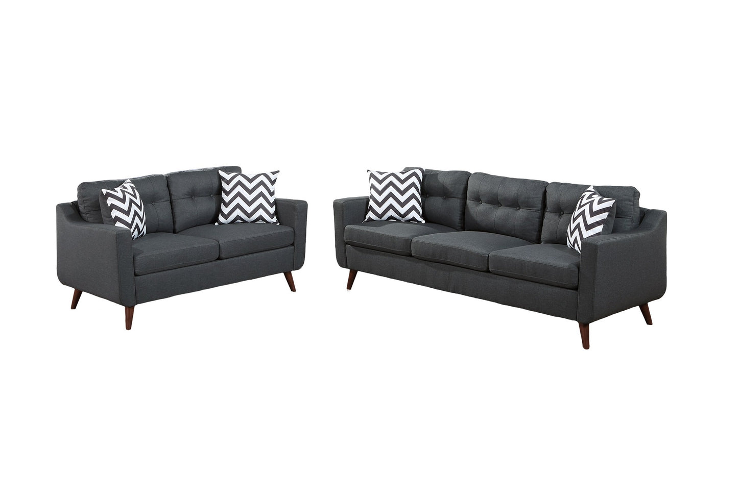 Modern Cozy Sofa Loveseat w Pillows 2pc Sofa Set Black Polyfiber Couch Tufted Cushions Living Room