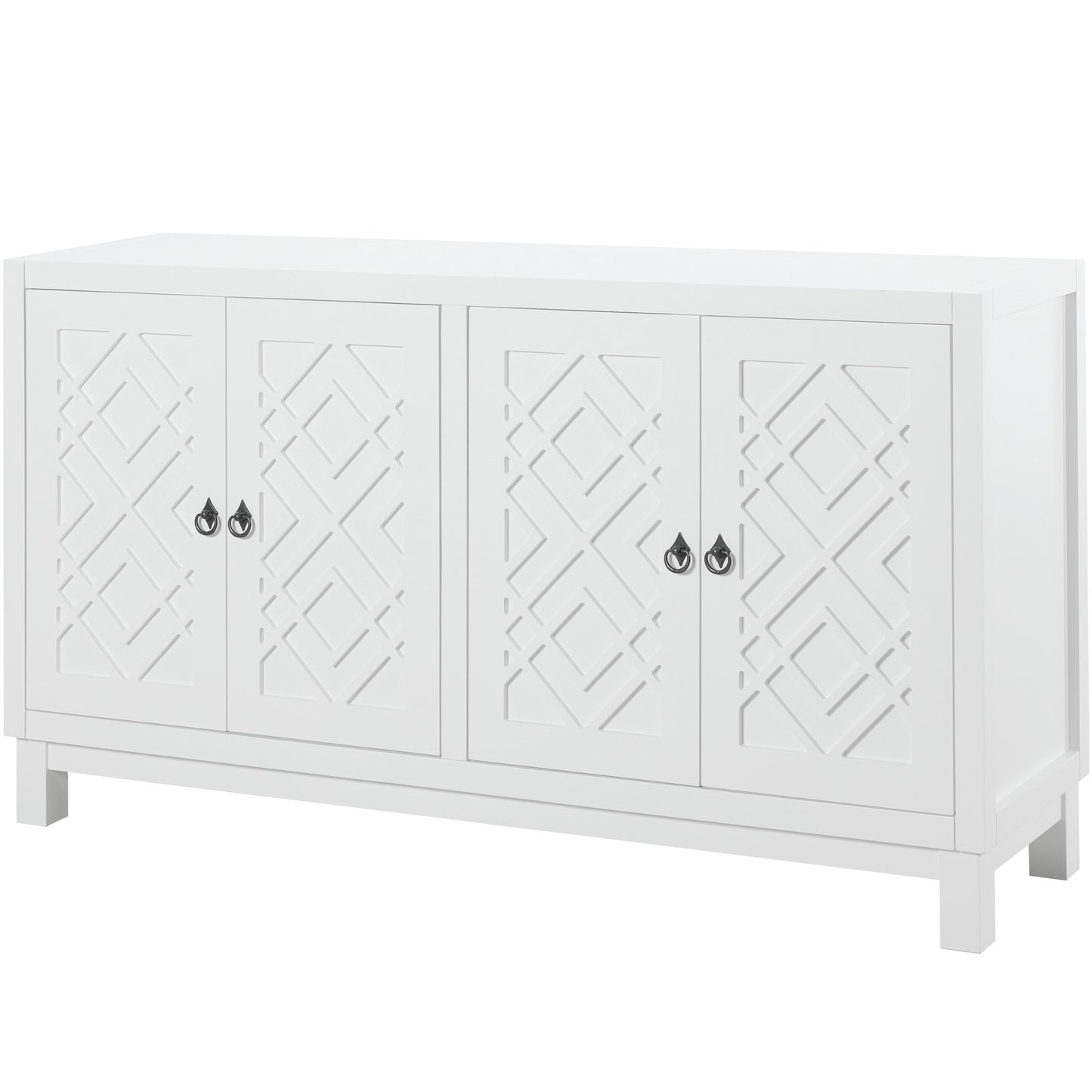 TREXM Large Storage Space Sideboard, 4 Door Buffet Cabinet with Pull Ring Handles for Living Room, Dining Room (White)