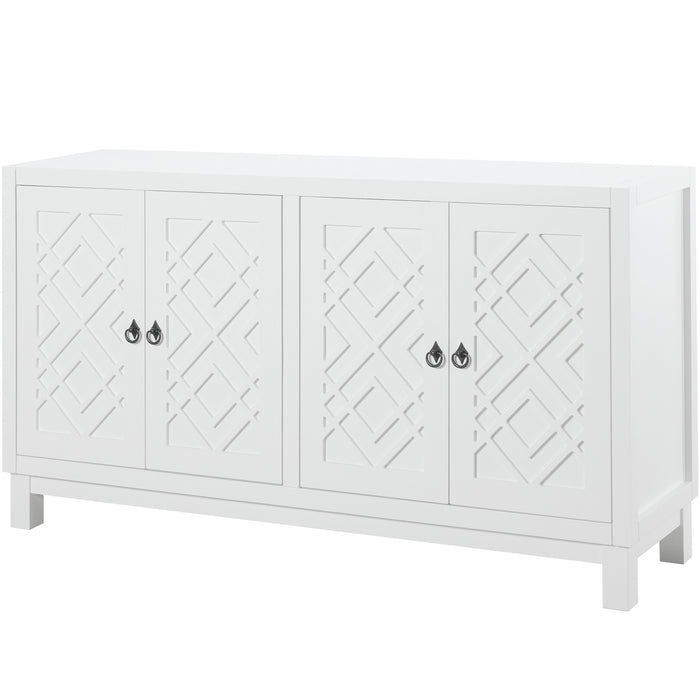 TREXM Large Storage Space Sideboard, 4 Door Buffet Cabinet with Pull Ring Handles for Living Room, Dining Room (White)