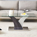 Artistic Rectangular Coffee Table With Tempered Glass Countertop