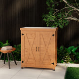 Rustic Cedar Potting Bench With Storage Cabinet And Metal Table Top For Outdoor Patio - Light Brown
