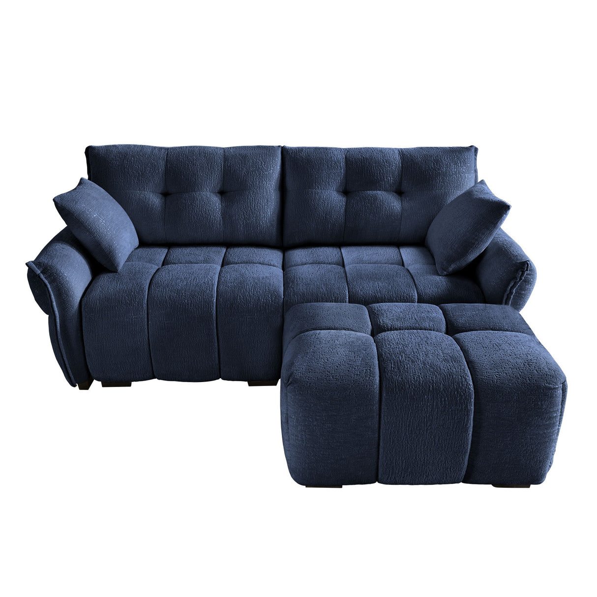 Elegant Sofa Set With Ottoman And Pillows, Textured Chenille, High Resilience Cushions