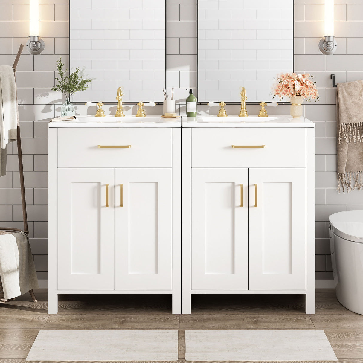 Modern Bathroom Vanity With Ceramic Sink, Soft-Close Doors, Flip Drawer, U-Shaped Shelves, Elegant Storage Solution