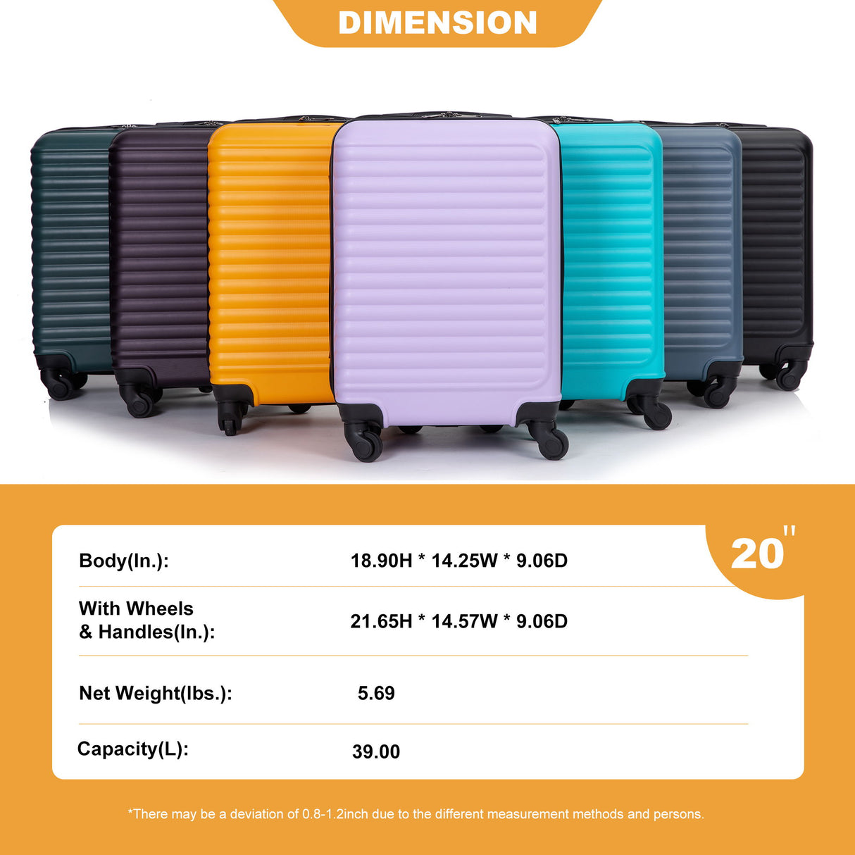 20" Carry On Luggage Lightweight Suitcase, Spinner Wheels