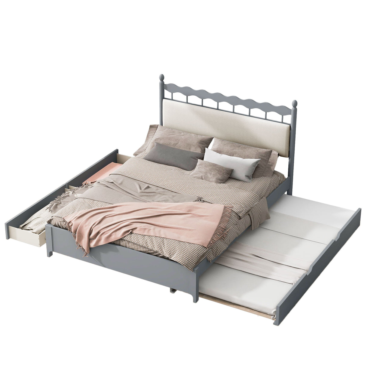 Storage Platform Bed With 2 Big Drawers & Trundle