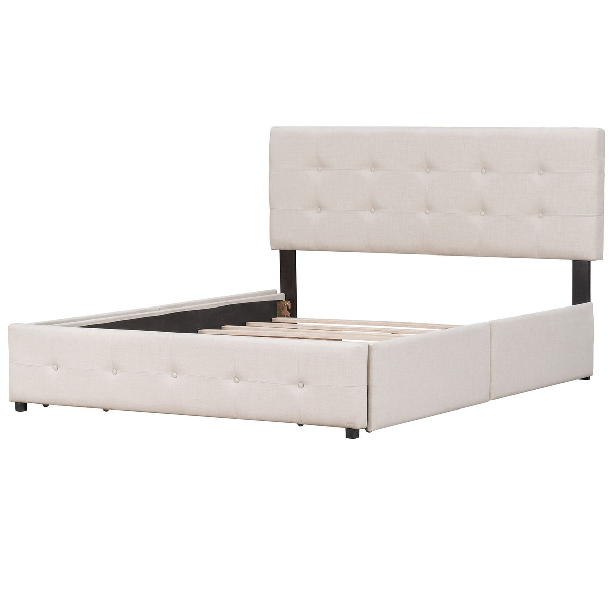 Upholstered Platform Bed With Classic Headboard And Drawers, No Box Spring Needed