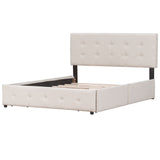 Upholstered Platform Bed With Classic Headboard And Drawers, No Box Spring Needed