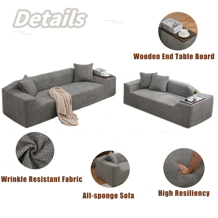 [NEW ARRIVED] [VIDEO PROVIDED]2 Piece Boucle Cloud Sofa Set, Upholstered Sofa Set, Modern 3 Seater and 2 Seater Sofa with MDF End Table for Living Room ,Apartment,3+2 couch,Boucle,Dark Gray