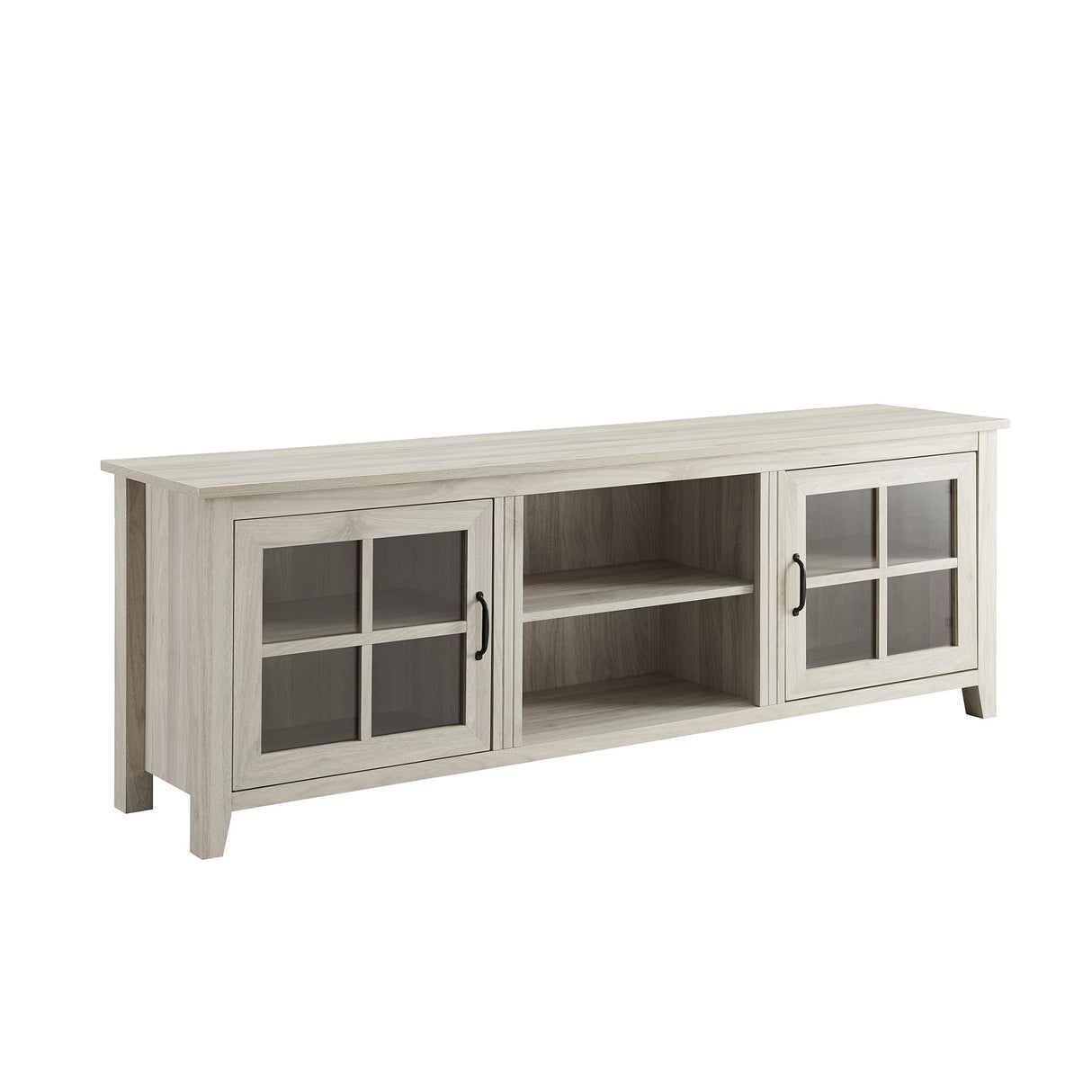 Modern Farmhouse 2 Door Glass Windowpane 70" TV Stand For 80" TVs