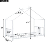 Twin Size Metal House Platform Bed - White
