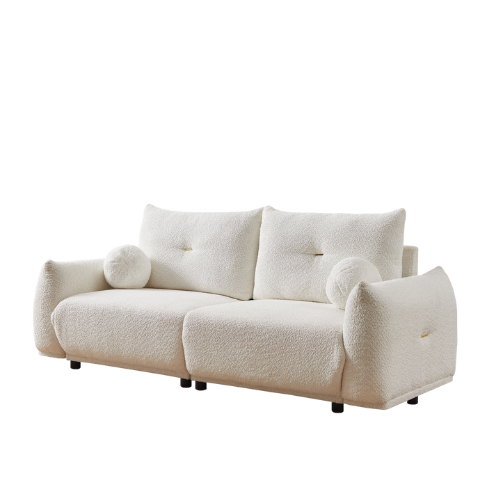 Lamb's wool 2-seater cushion sofa 90'' comfortable sofa for living room Bedroom and other casual spaces Lamb's wool sofa with 2 cushions and 2 ball pillows. (BEIGE)two sets